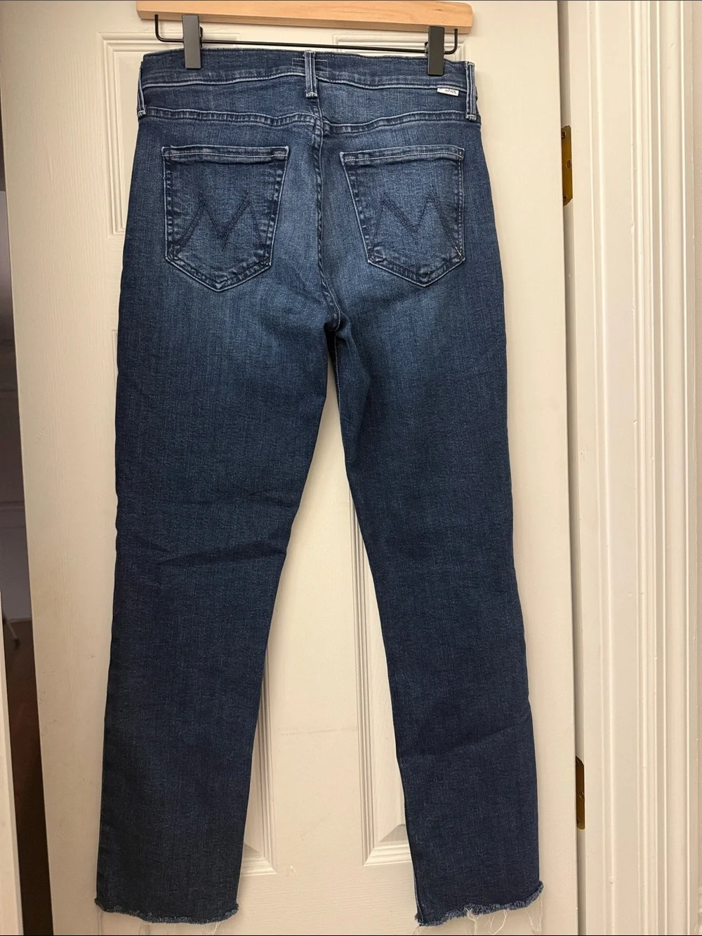 MOTHER Mid-Rise Dazzler Ankle Fray Jeans Dark Blue 27 Fancy Meeting You Here